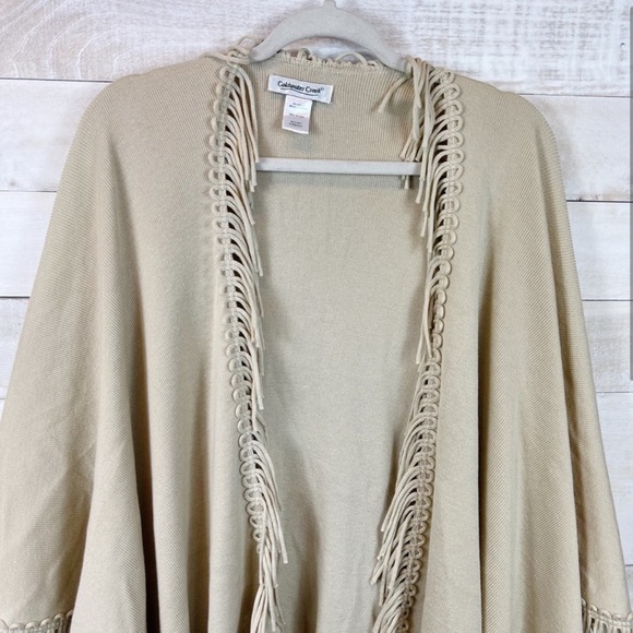 Coldwater Creek Fringe Cream Tan Beige Poncho - One Size - Picture 2 of 7